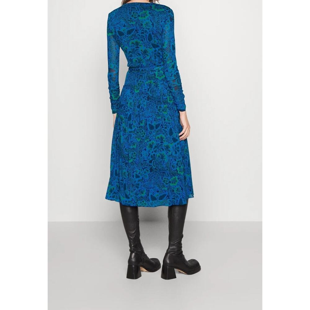 Diane von Furstenberg - Blue & Green Floral & Leaf Print Wrap Dress Sz S A001551 - Picture 2 of 10